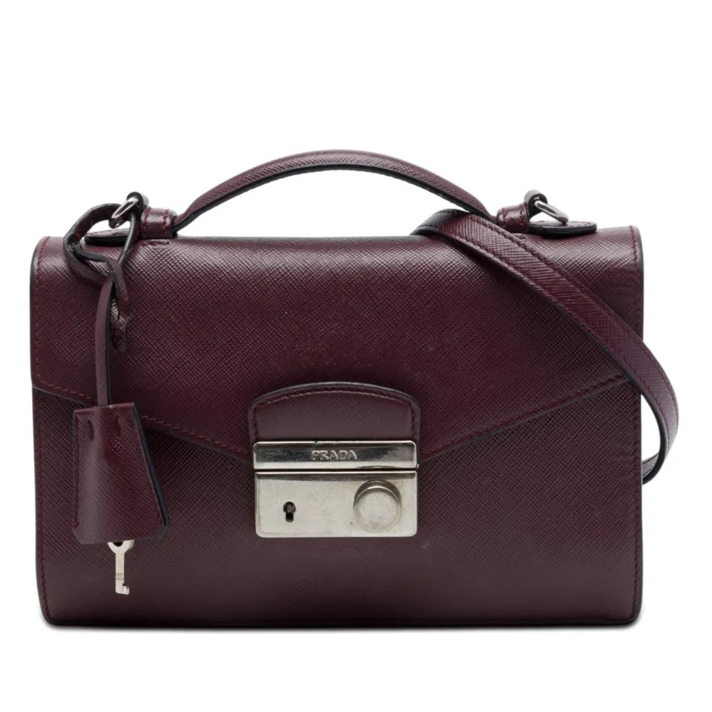 Prada Saffiano Lux Sound Lock Satchel Red Mini Leather