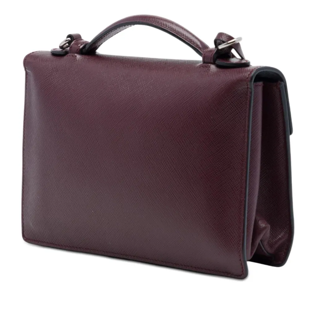 Prada Saffiano Lux Sound Lock Satchel Red Leather Good - Back View