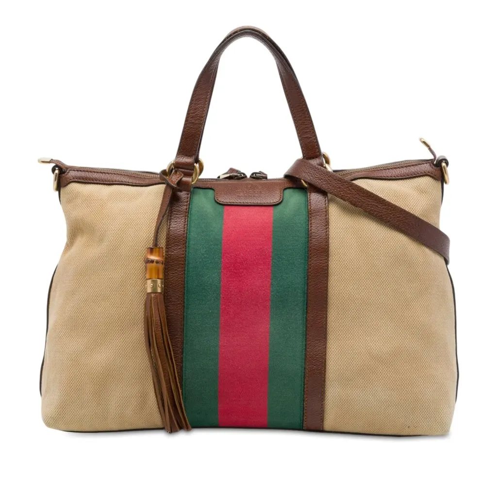 Gucci Medium Canvas Web Rania Top Handle Bag Beige Canvas Good - Front View