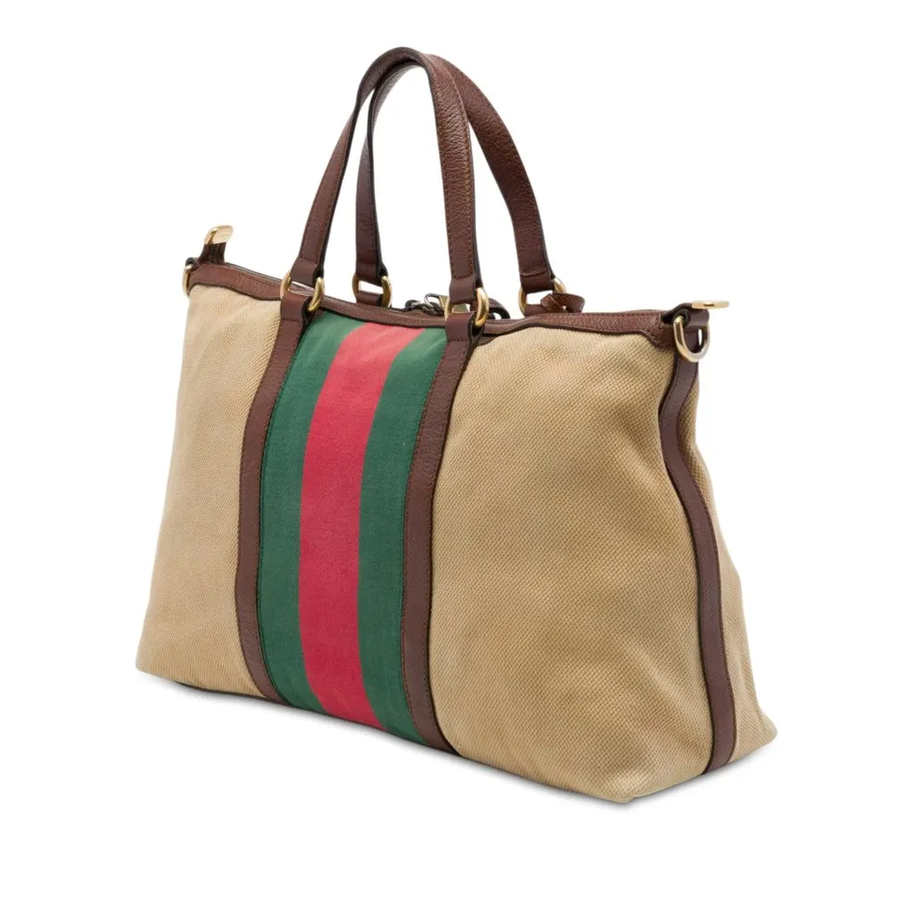 Gucci Medium Canvas Web Rania Top Handle Bag Beige Canvas Good - Back View