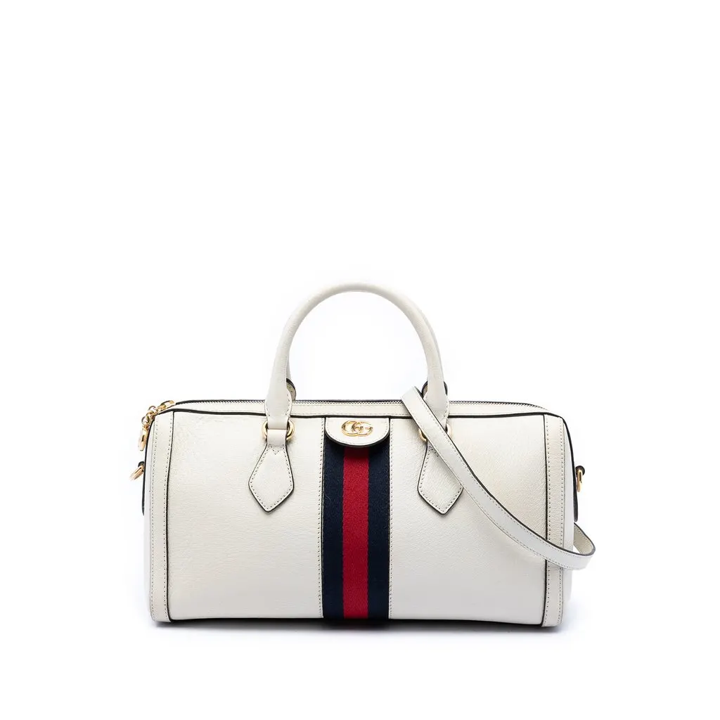 Gucci Medium Calfskin Web Ophidia Top Handle Bag Beige Leather Very good - Front View