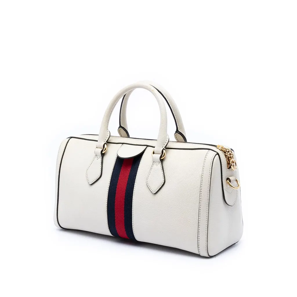 Gucci Medium Calfskin Web Ophidia Top Handle Bag Beige Leather Very good - Back View