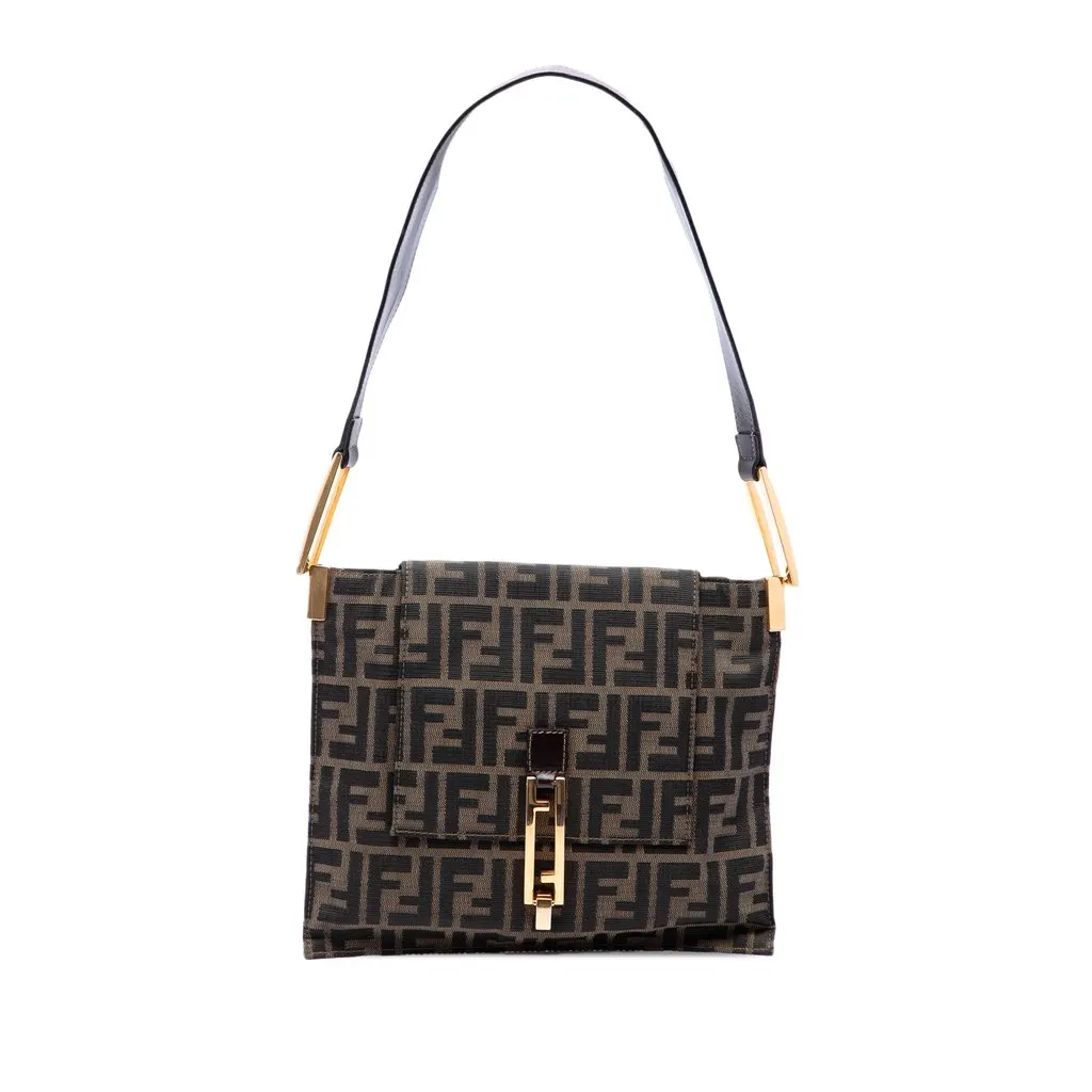 Fendi Zucca Canvas Flap Shoulder Bag Brown Canvas Very good - Front View