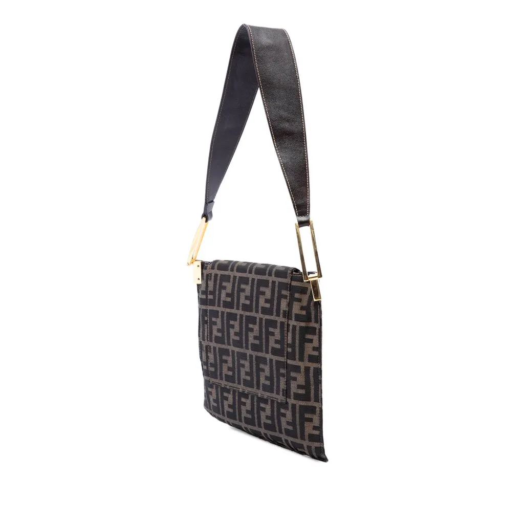 Fendi Zucca Canvas Flap Shoulder Bag Brown Canvas Very good - Back View