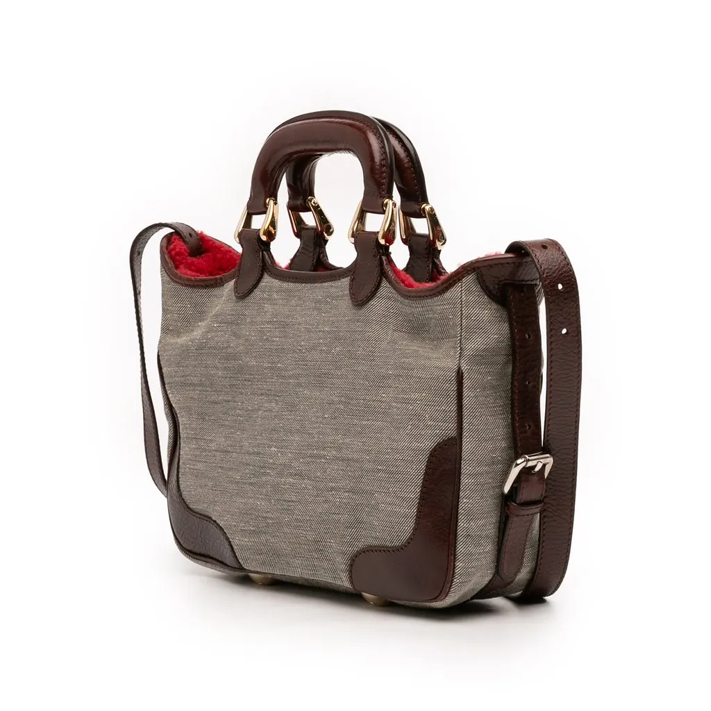 Fendi Embroidered Canvas Squirrel Satchel Brown Very good - Back View