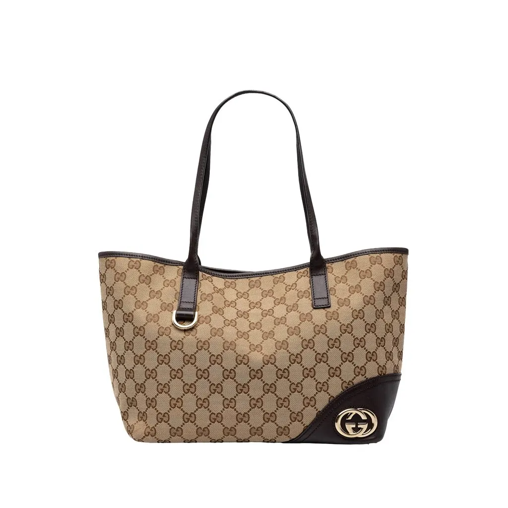 Gucci GG Canvas New Britt Tote Beige Canvas Good - Front View