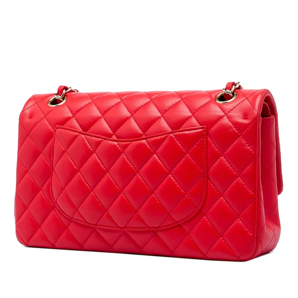 Chanel Medium Classic Lambskin Double Flap Red Leather Very good - Back View