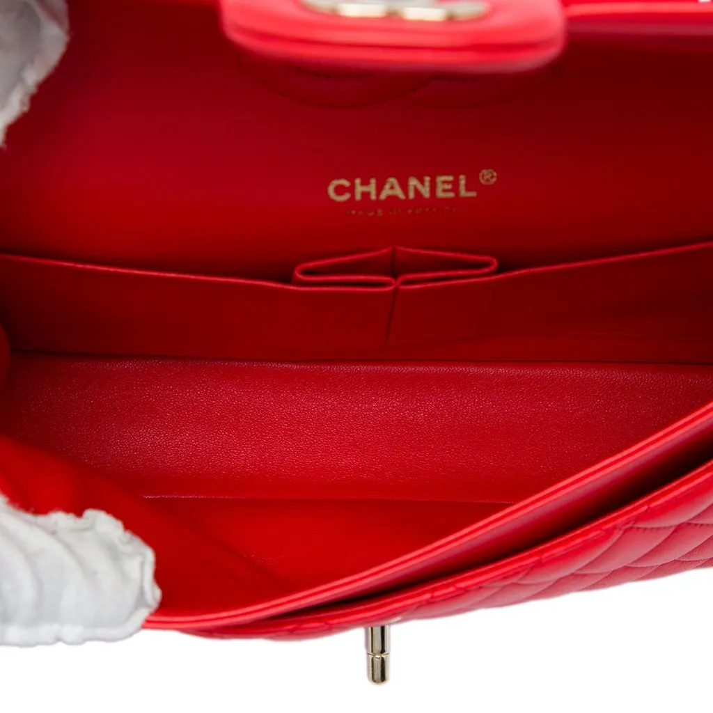 Chanel Medium Classic Lambskin Double Flap Red Leather Very good - Model View