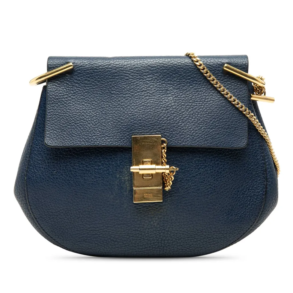 Chloé Small Leather Drew Crossbody Blue Leather Very good - Front View
