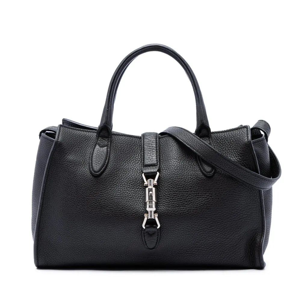 Gucci Small Grained Calfskin Soft Jackie Tote Black Leather Very good - Front View