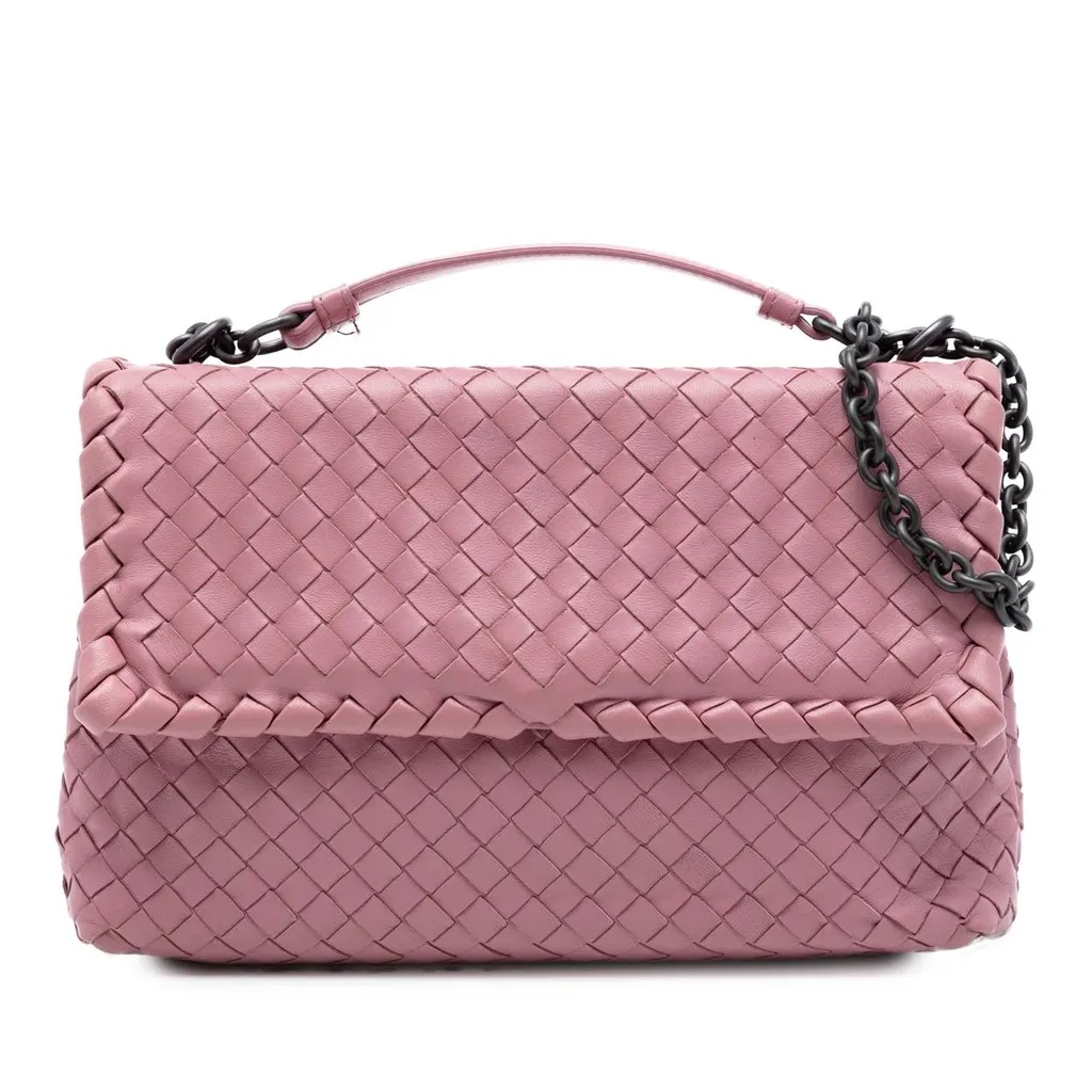 Bottega Veneta Small Nappa Intrecciato Olimpia Shoulder Bag Pink Leather Very good - Front View