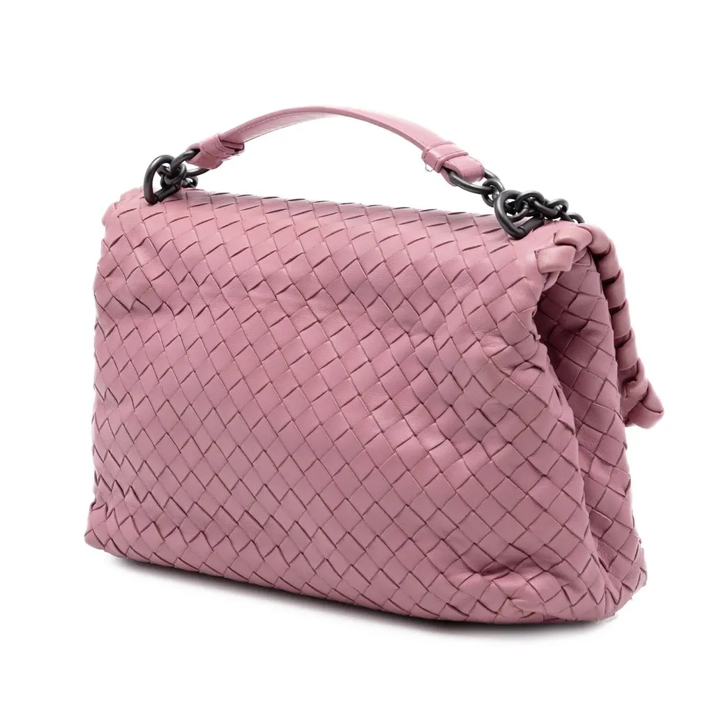 Bottega Veneta Small Nappa Intrecciato Olimpia Shoulder Bag Pink Leather Very good - Back View