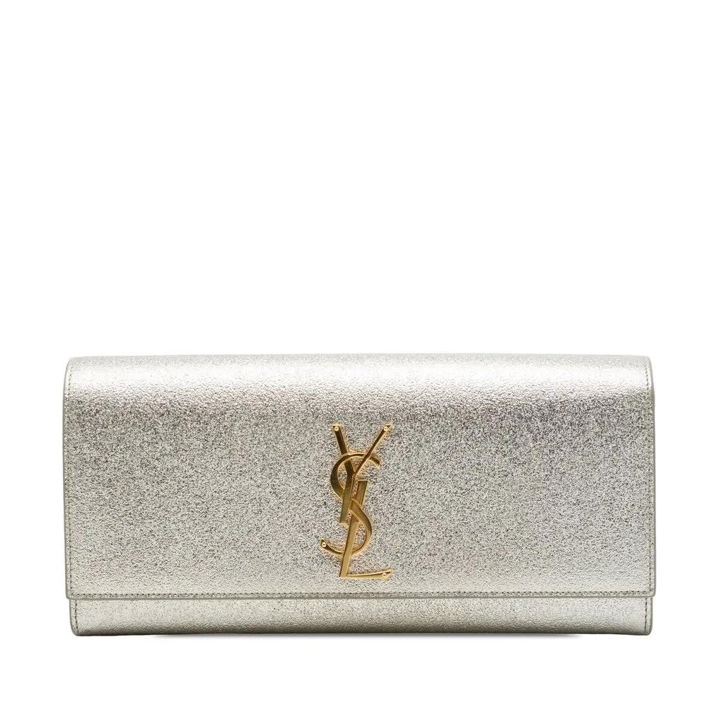Saint Laurent Metallic Calfskin Cassandre Clutch Gold Leather Good - Front View