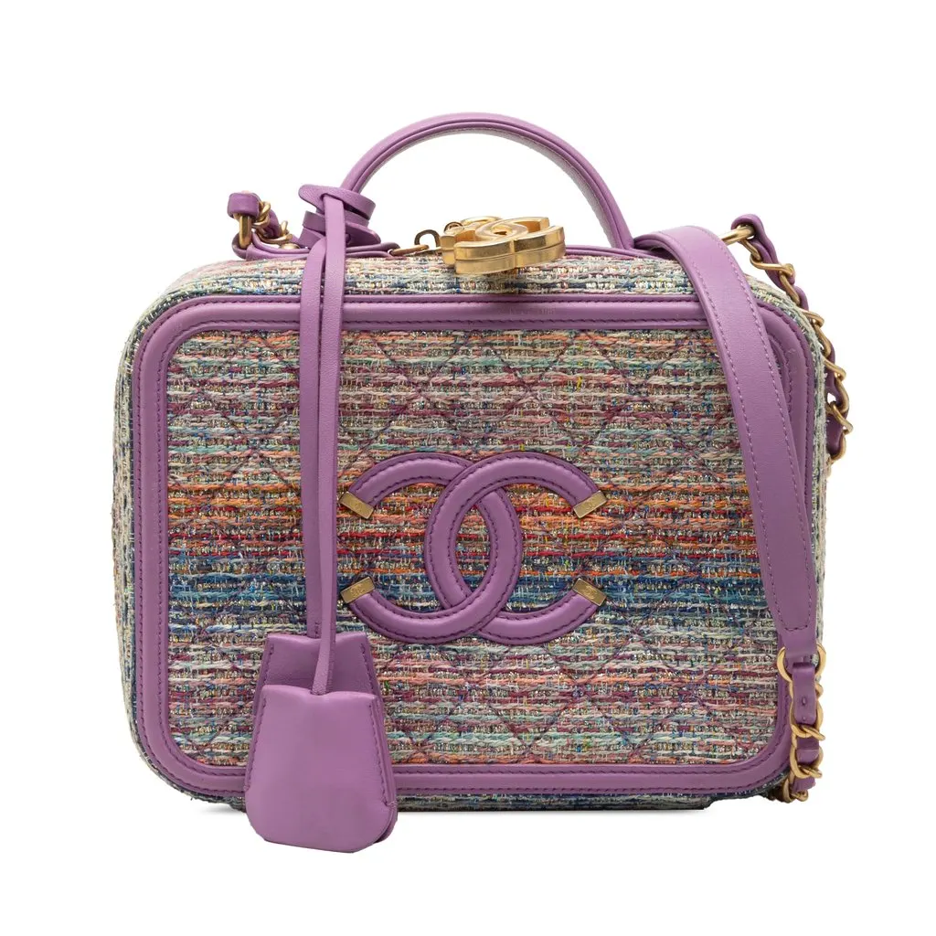 Chanel Medium Tweed CC Filigree Vanity Case Purple Very good - Front View