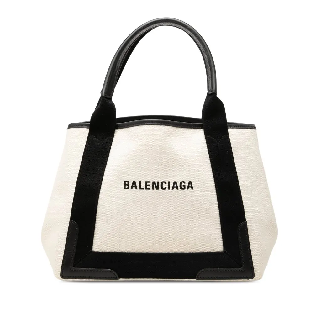 Balenciaga Canvas Navy Cabas Tote S White Very good - Front View
