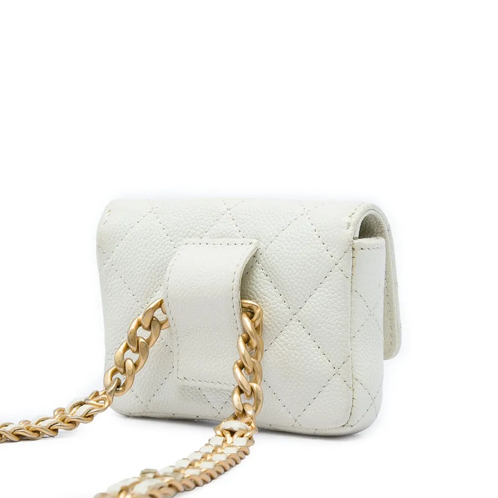Chanel Quilted Caviar Melody Chain Belt Bag White Leather Very good - Back View