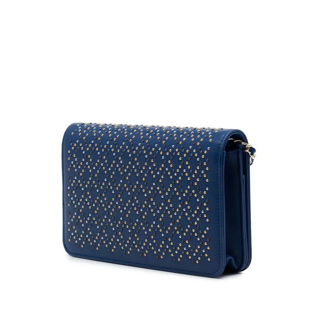 Chanel CC Lambskin Studded Wallet On Chain Blue Leather Very good - Back View