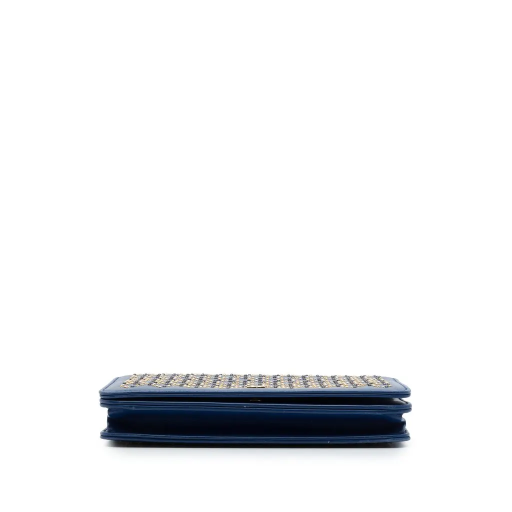 Chanel CC Lambskin Studded Wallet On Chain Blue Leather Very good - Inside View