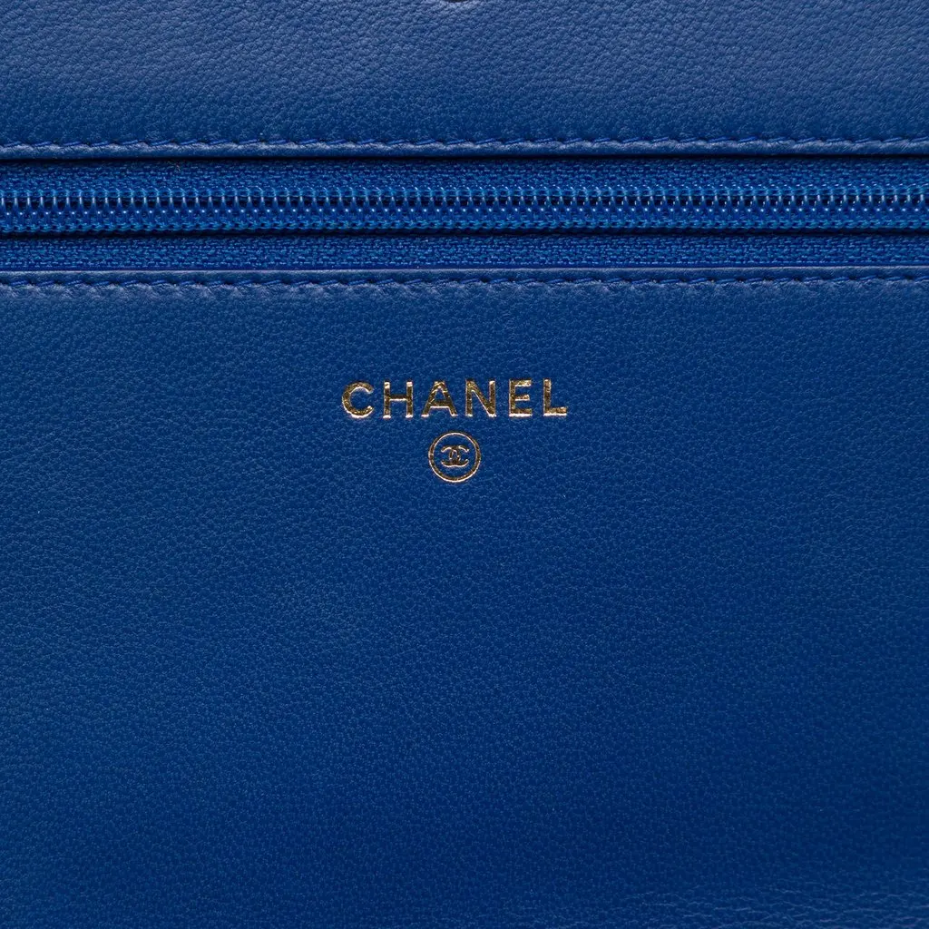 Chanel CC Lambskin Studded Wallet On Chain Blue Leather Very good - Box View