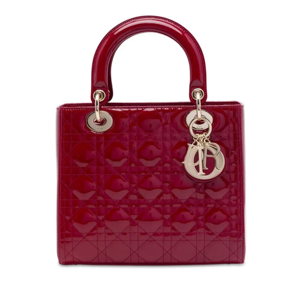 Dior Medium Patent Cannage Lady Dior Red Leather Very good - Front View