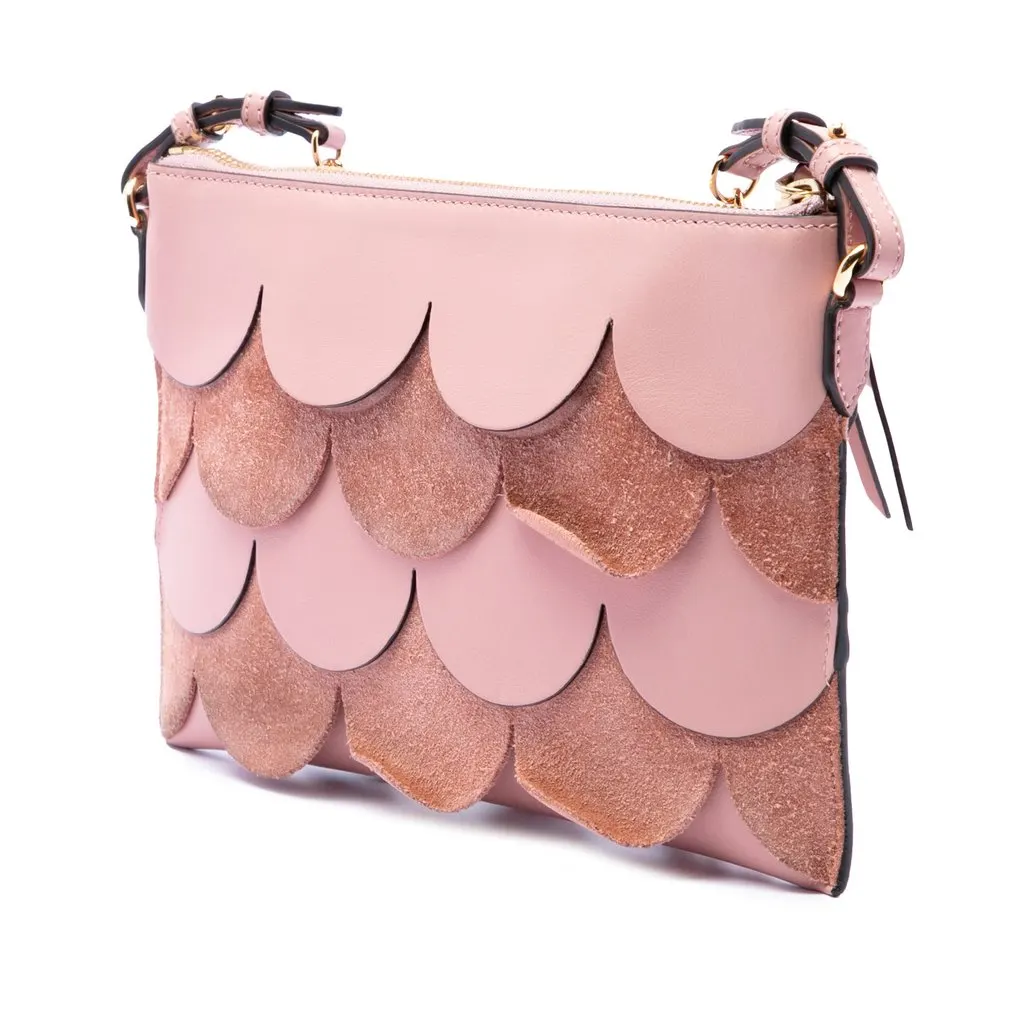 Burberry Scalloped Leather and Suede Peyton Crossbody Pink Leather Very good - Back View