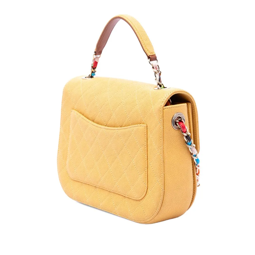 Chanel Paris Cuba Medium Quilted Caviar Thread Around Flap Yellow Leather Very good - Back View