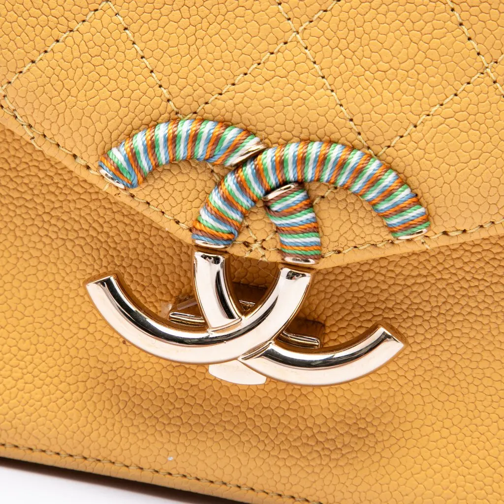 Chanel Paris Cuba Medium Quilted Caviar Thread Around Flap Yellow Leather Very good - Box View