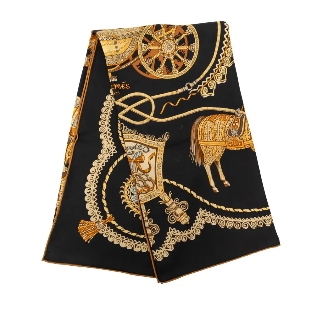 Hermès Paperoles Silk Scarf 90 Black Very good - Front View