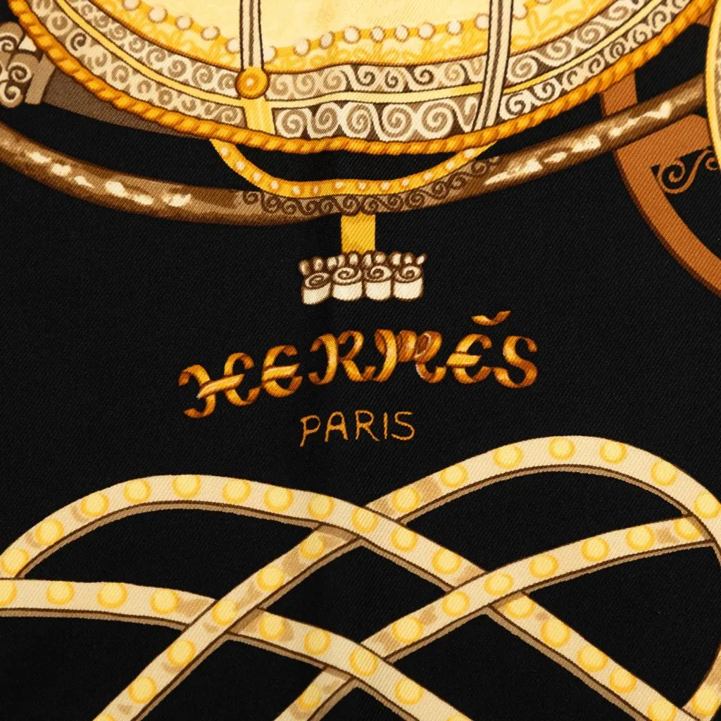 Hermès Paperoles Silk Scarf 90 Black Very good - Back View