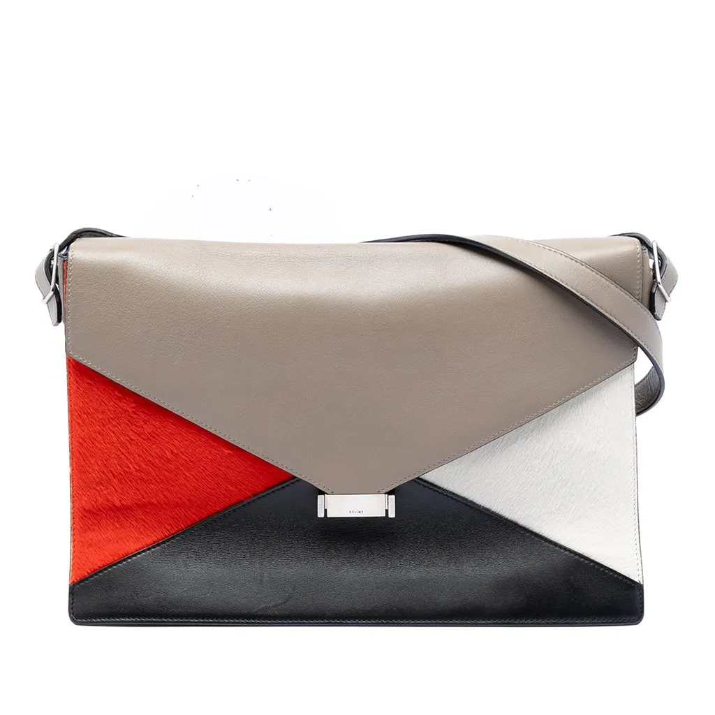 Celine Multicolor Leather and Pony Hair Diamond Shoulder Bag Grey Leather Very good - Front View