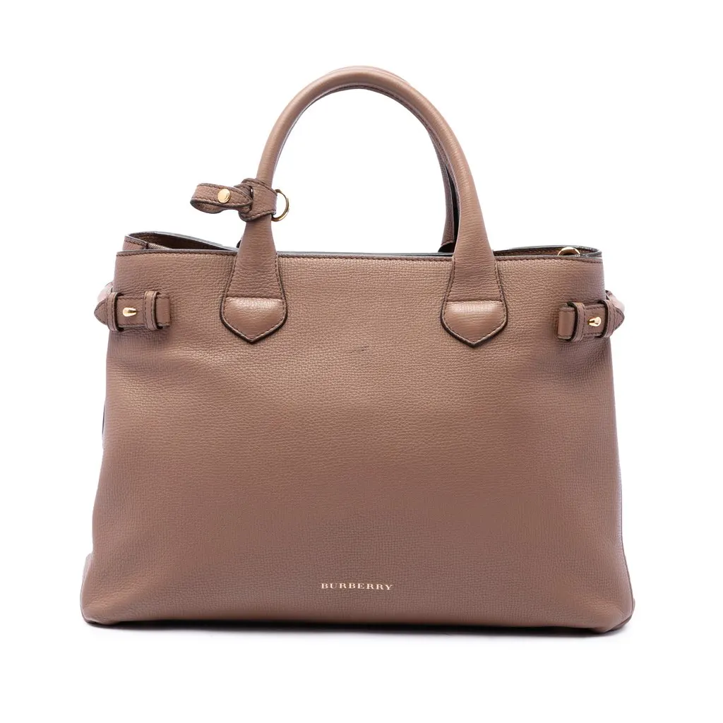 Burberry Medium Calfskin and House Check Banner Satchel Brown Leather Good - Front View