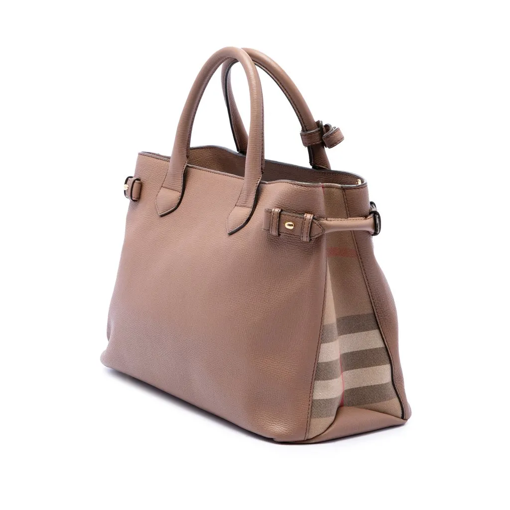 Burberry Medium Calfskin and House Check Banner Satchel Brown Leather Good - Back View