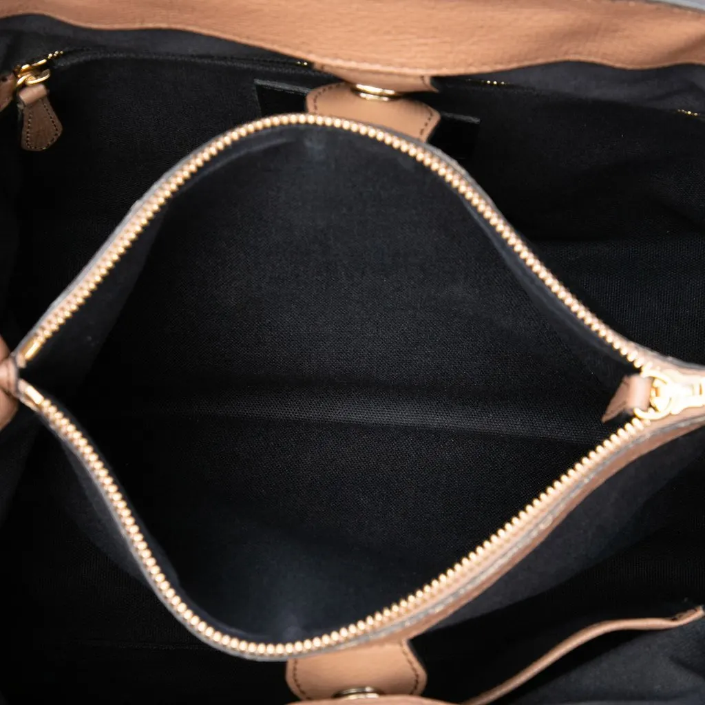 Burberry Medium Calfskin and House Check Banner Satchel Brown Leather Good - Model View