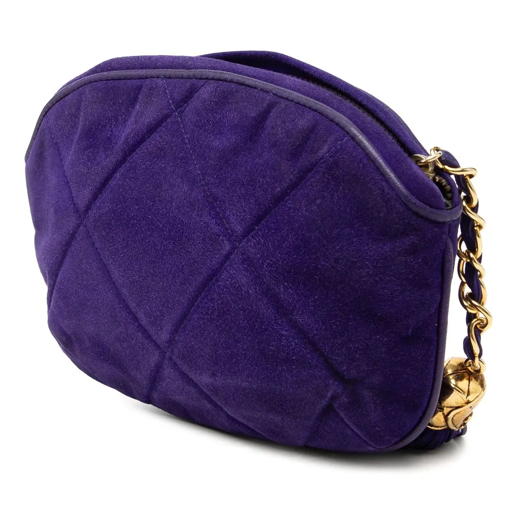 Chanel CC Suede Tassel Clutch Blue Leather Good - Back View