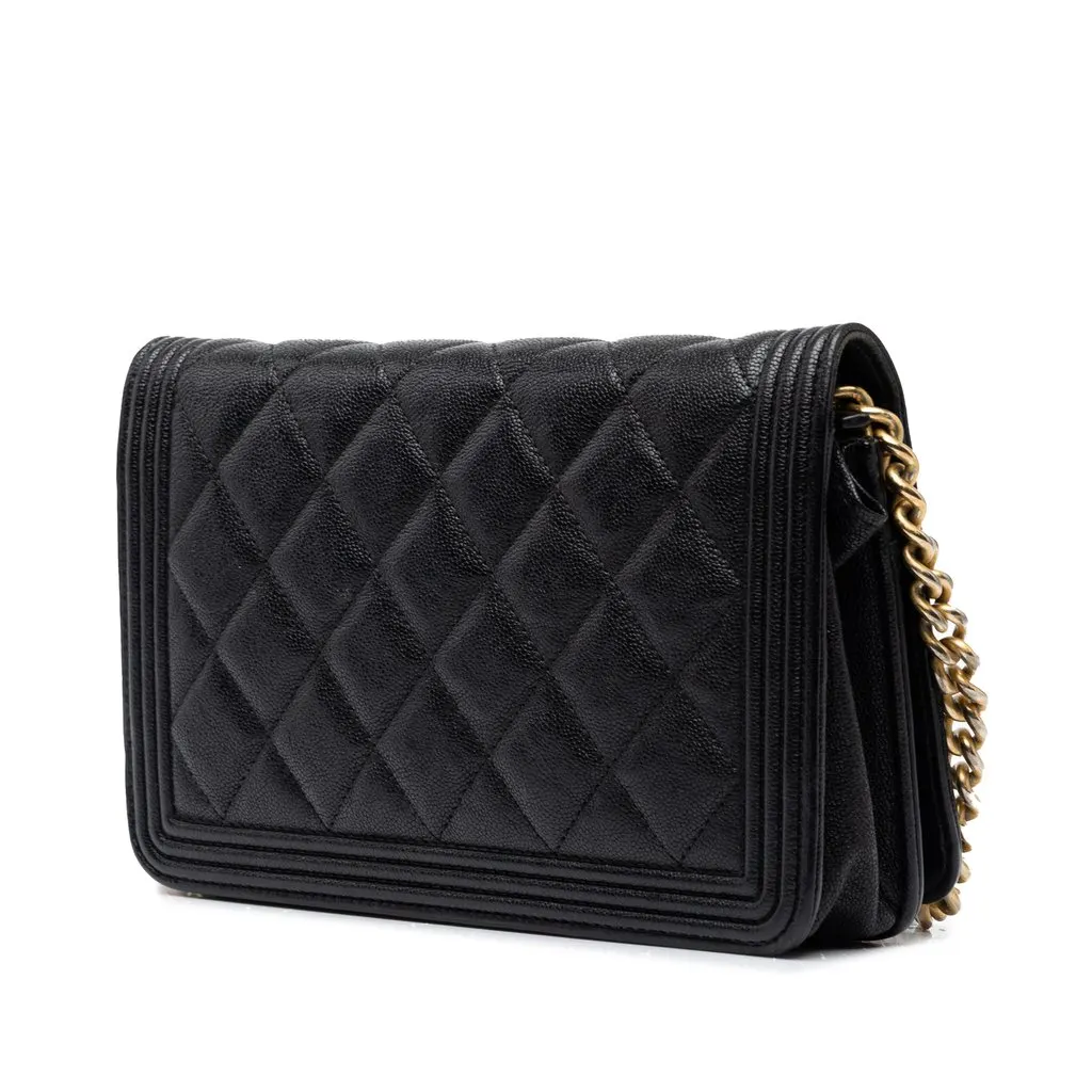 Chanel Quilted Caviar Boy Wallet on Chain Black Leather Very good - Back View