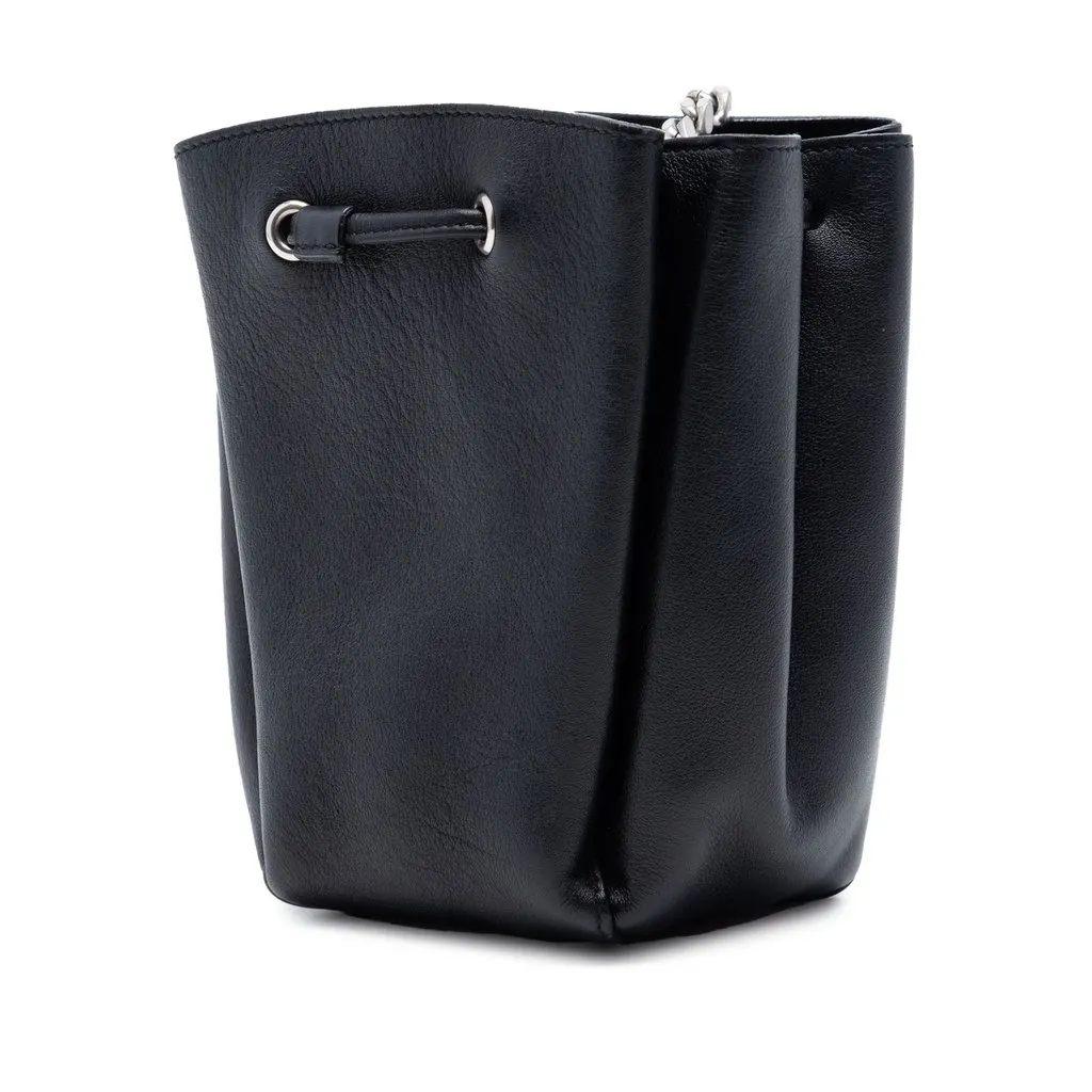 Saint Laurent Mini Leather Monogram Embellished Bourse Bucket Bag Black Leather Very good - Back View
