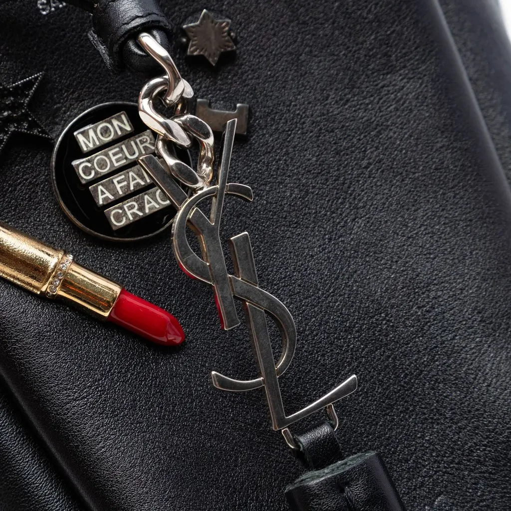 Saint Laurent Mini Leather Monogram Embellished Bourse Bucket Bag Black Leather Very good - Box View