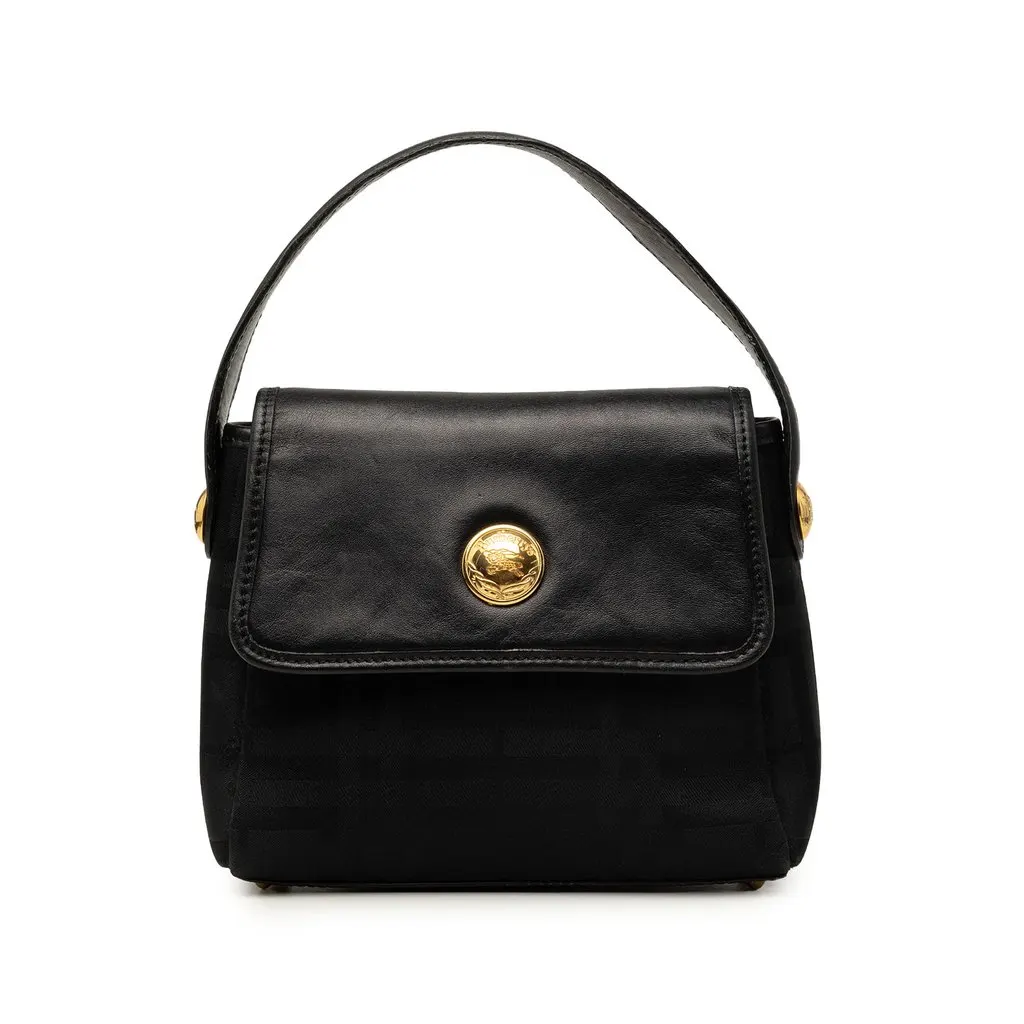 Burberry Tonal Check Nylon and Leather Handbag Black Polyamide Good - Front View
