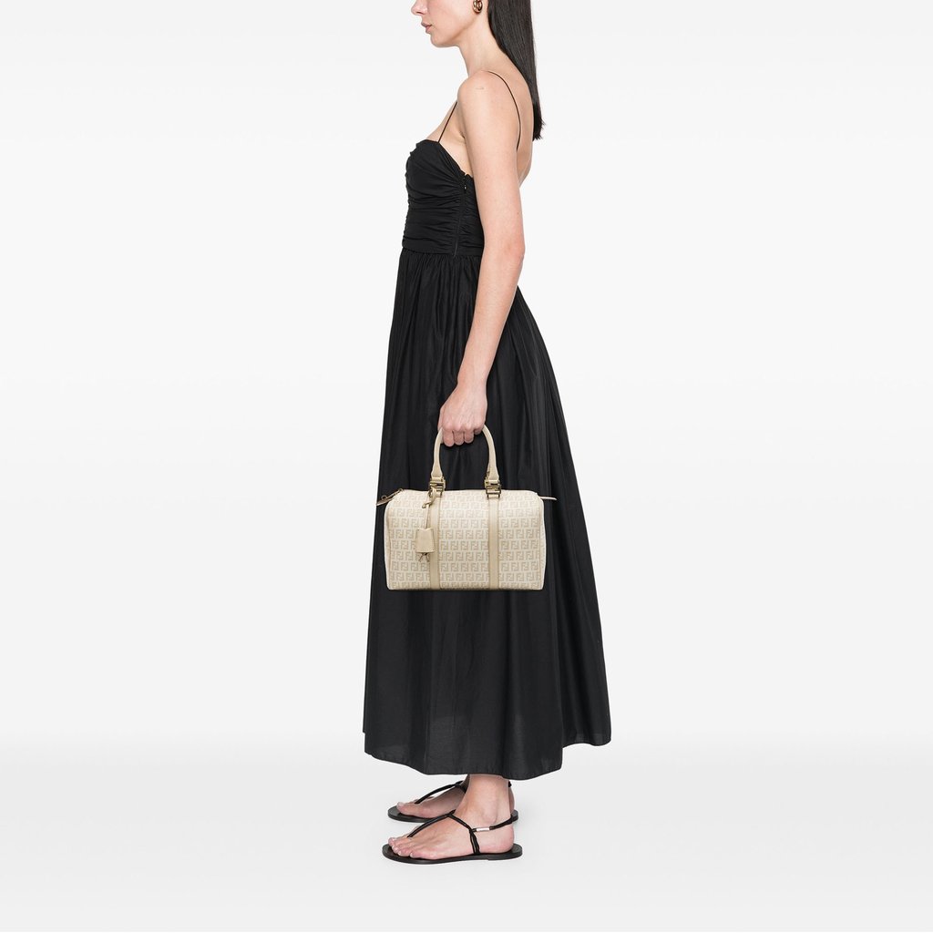 Fendi Zucchino Spalmati Forever Bauletto Boston Bag Brown La