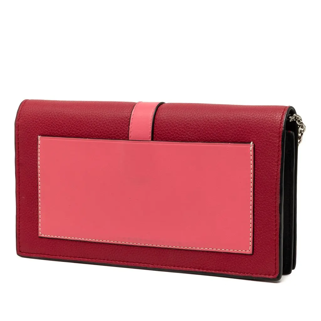 Loewe Bicolor Grained Calfskin Anagram Wallet on Chain Red Leather Good - Back View
