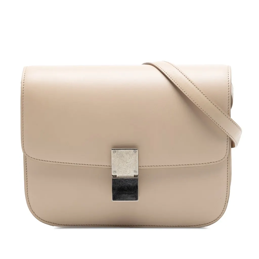Celine Medium Calfskin Classic Box Beige Leather Very good - Front View