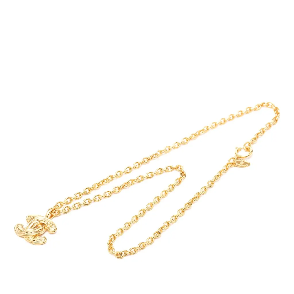 Chanel CC Gold Plated Quilted Pendant Necklace