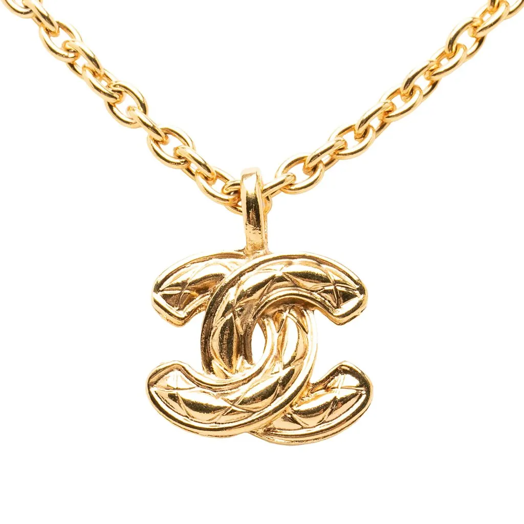 Chanel CC Gold Plated Quilted Pendant Necklace Gold Metal Very good - Back View
