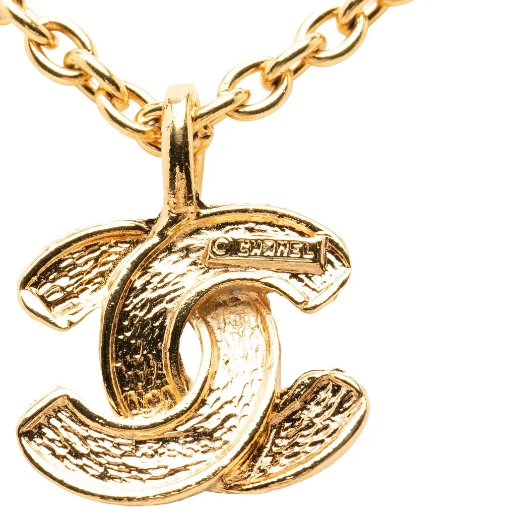 Chanel CC Gold Plated Quilted Pendant Necklace Gold Metal Very good - Box View