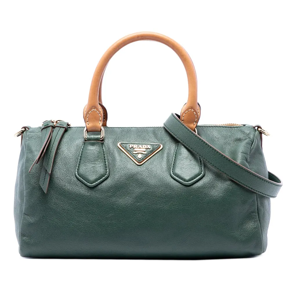 Prada Small Soft Calfskin Evasion Top Handle Green Leather Very good - Front View