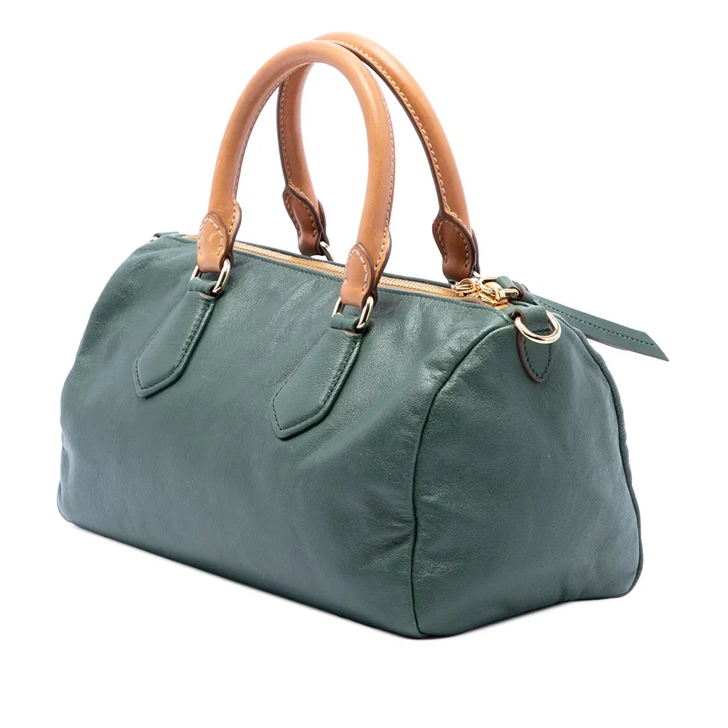 Prada Small Soft Calfskin Evasion Top Handle Green Leather Very good - Back View