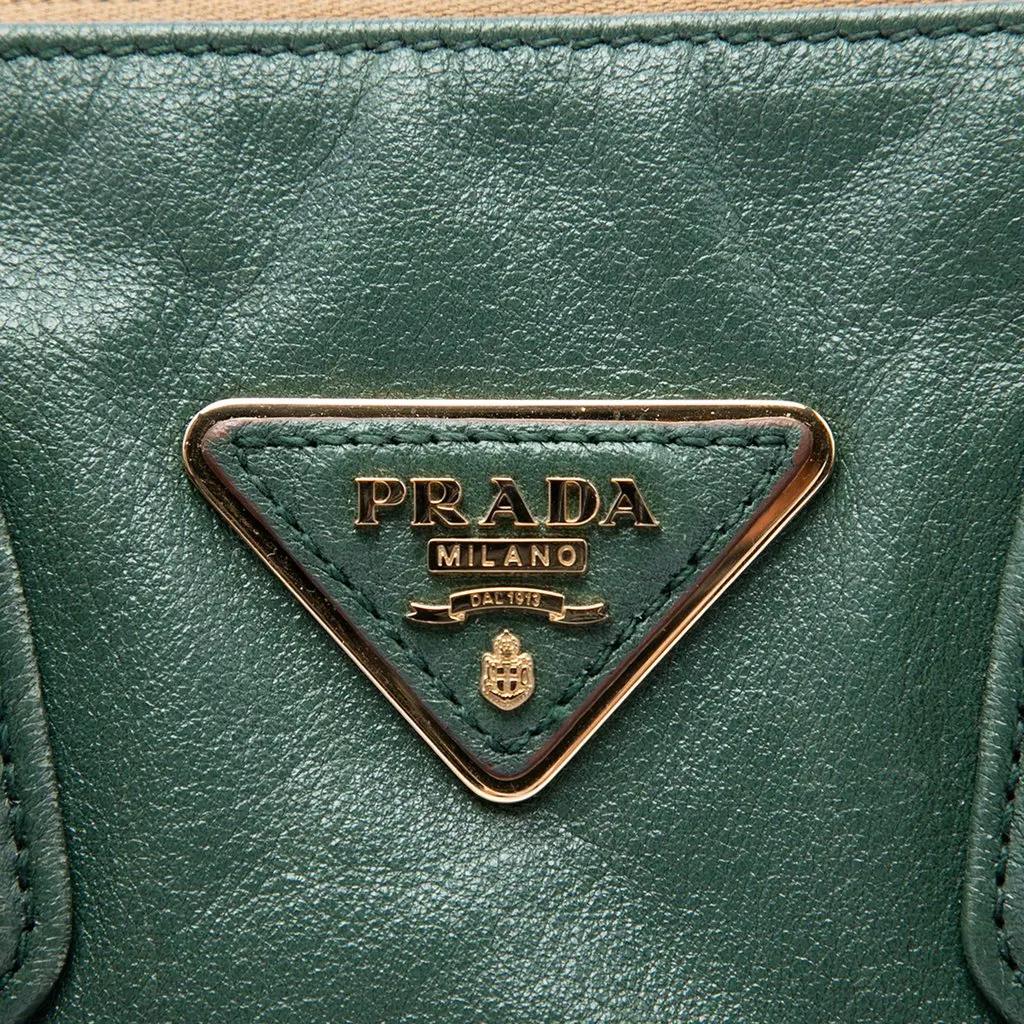 Prada Small Soft Calfskin Evasion Top Handle Green Leather Very good - Box View