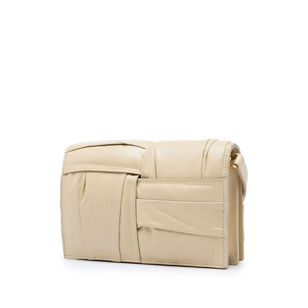 Bottega Veneta Mini Calfskin Intrecciato Pleated Cassette Crossbody Beige Leather Very good - Back View