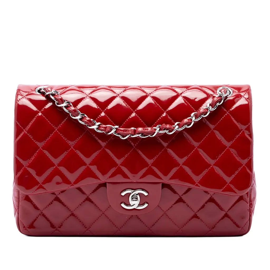 Chanel Jumbo Classic Patent Double Flap Red Leather Very good - Front View