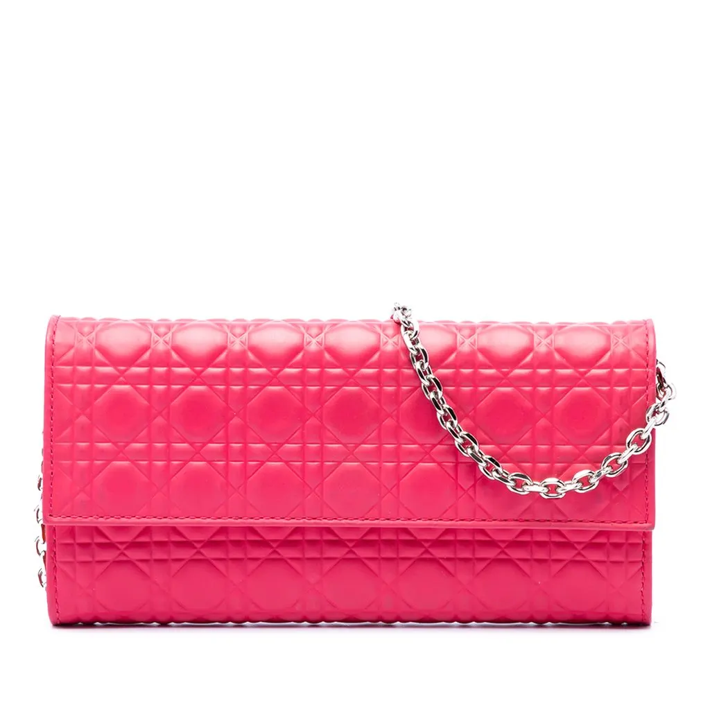 Dior Bicolor Lambskin Cannage Lady Dior Wallet on Chain Pink Leather Very good - Front View